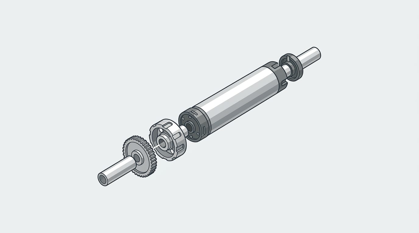 Diagrama técnico de un motor tubular para persiana y sus componentes básicos